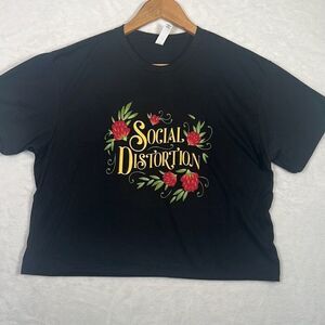 Social Distortion concert release black floral women‎ crop top T-shirt women Med
